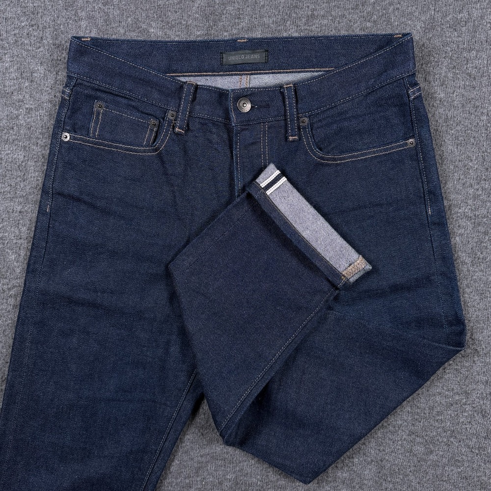 Uniqlo Jeans Mens 29x32 Blue Slim Straight Dark Indigo Selvedge Denim 405630